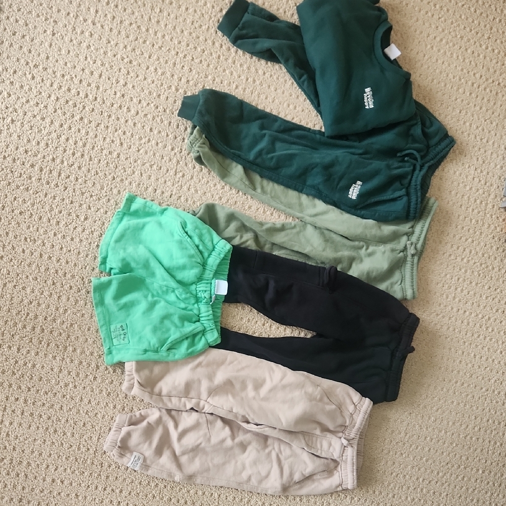 Zara Kids Green, Black, and Beige Joggers Set